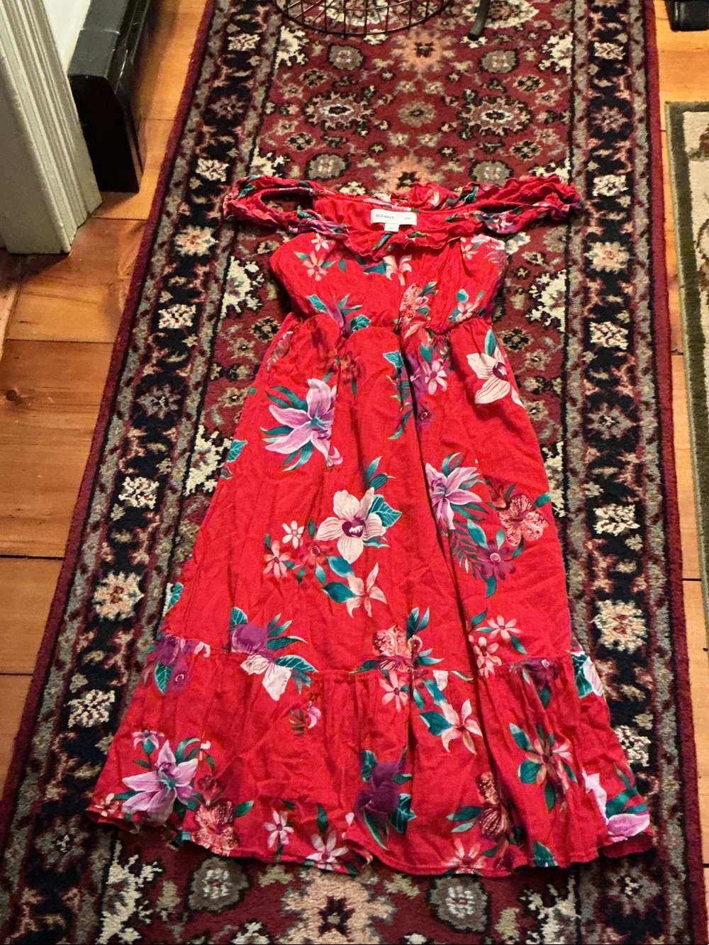 Old Navy Red Floral Midi Dress